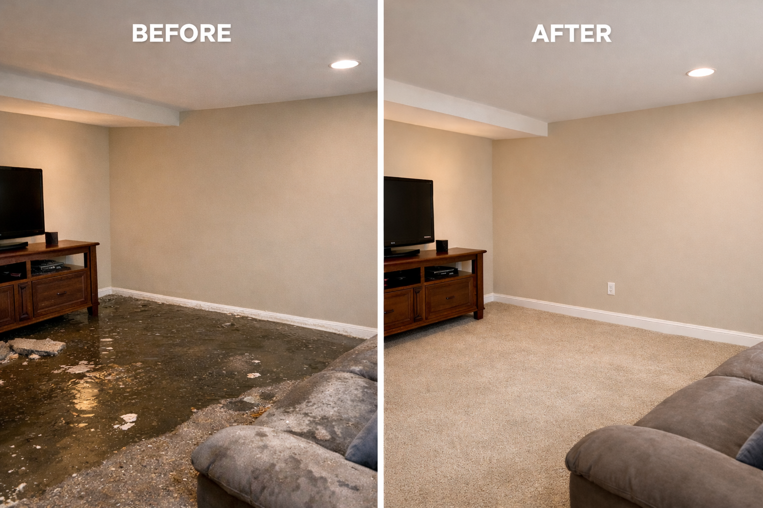 Basement restoration before and after