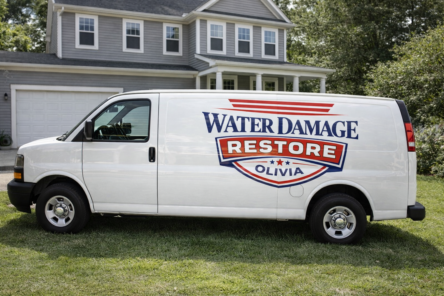 Olivia water restoration work van